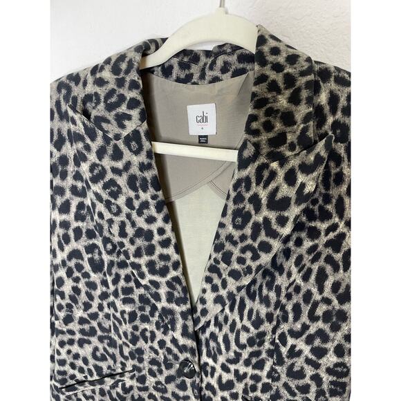 Cabi Leopard Print Gray & Black Ponte Knit Jungle Jacket One Button Blazer sz 4 - Picture 3 of 8